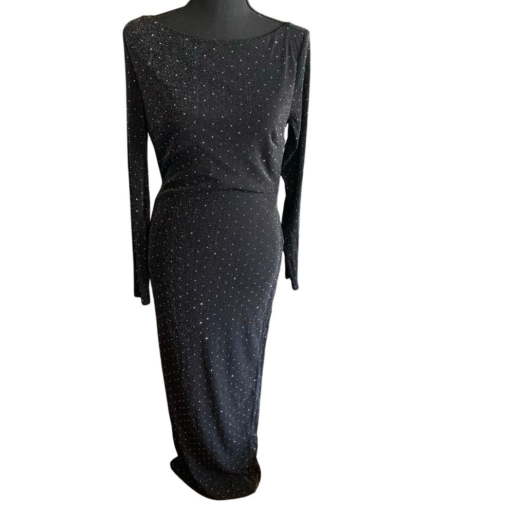 NWOT Fashion Nova 76475F Black Rhinestone Backless Maxi Dress Clubwear LARGE